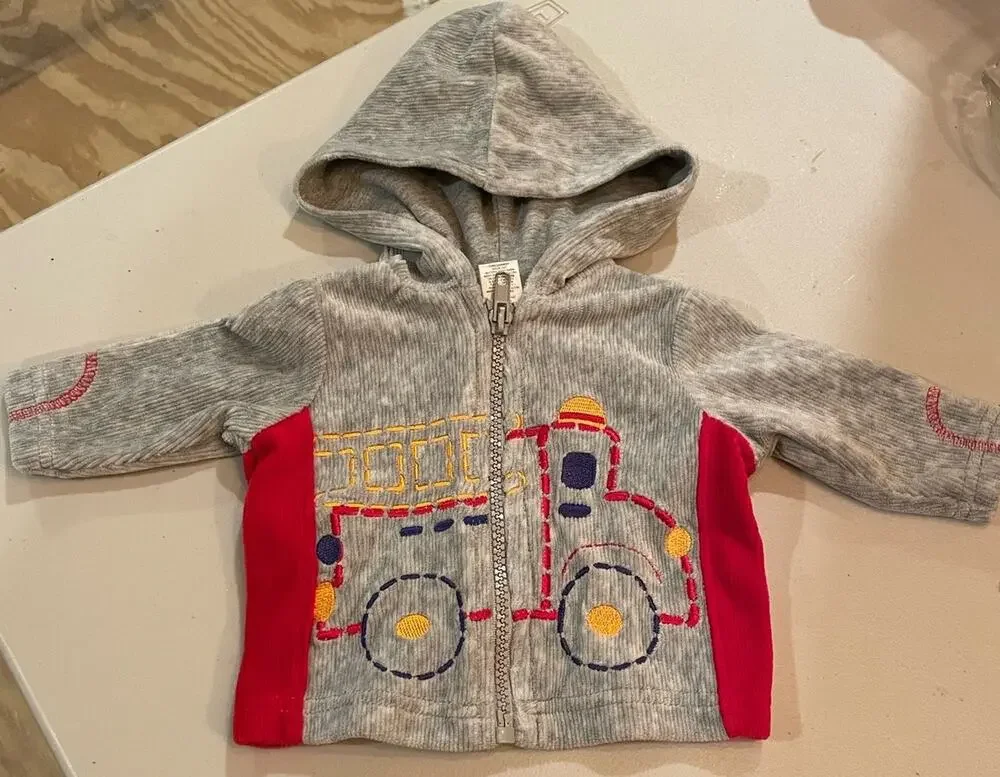 Little Me     Boy's Firetruck fireman zip hoodie 3months